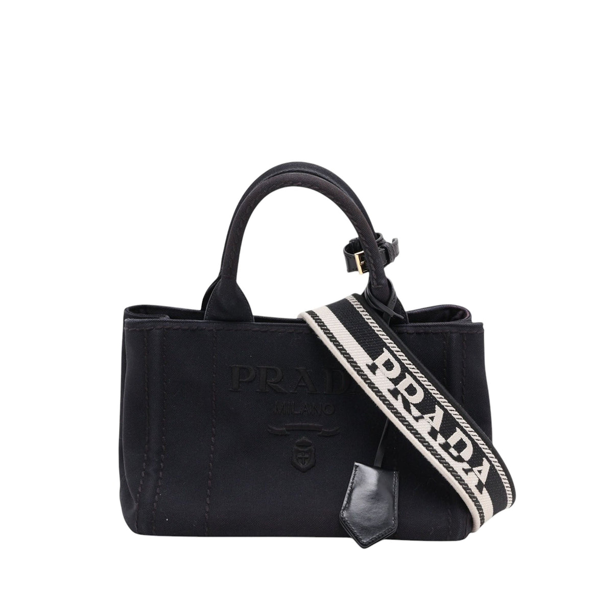 Prada Small Canvas Canapa Logo Tote — Black