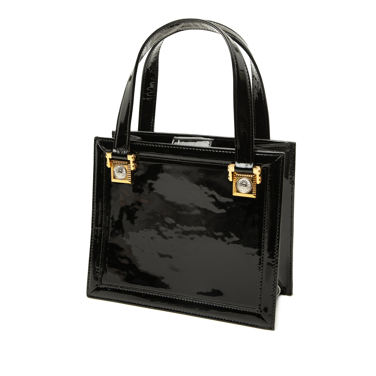Versace Patent and Pony Hair Box Sunburst Handbag — Black