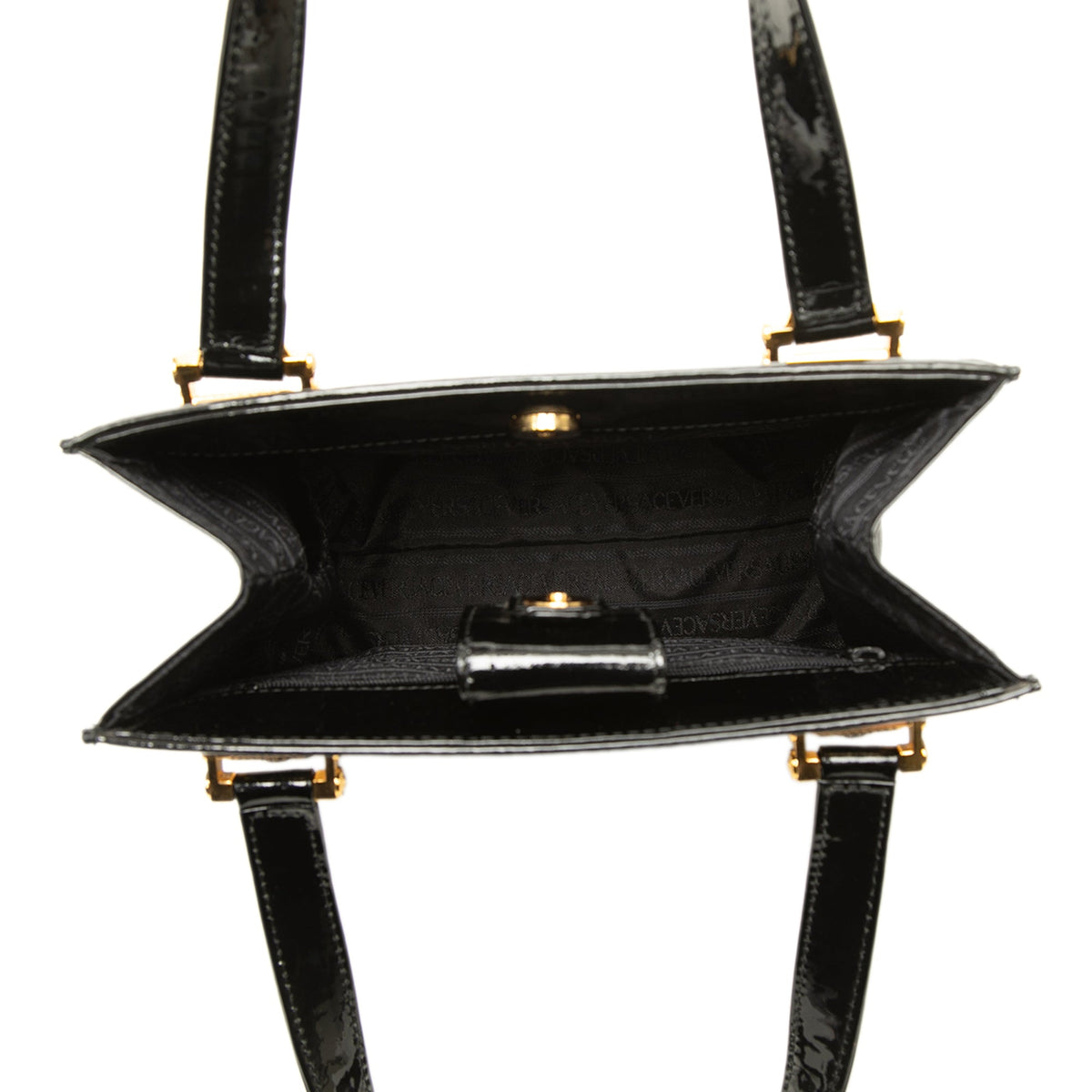 Versace Patent and Pony Hair Box Sunburst Handbag — Black