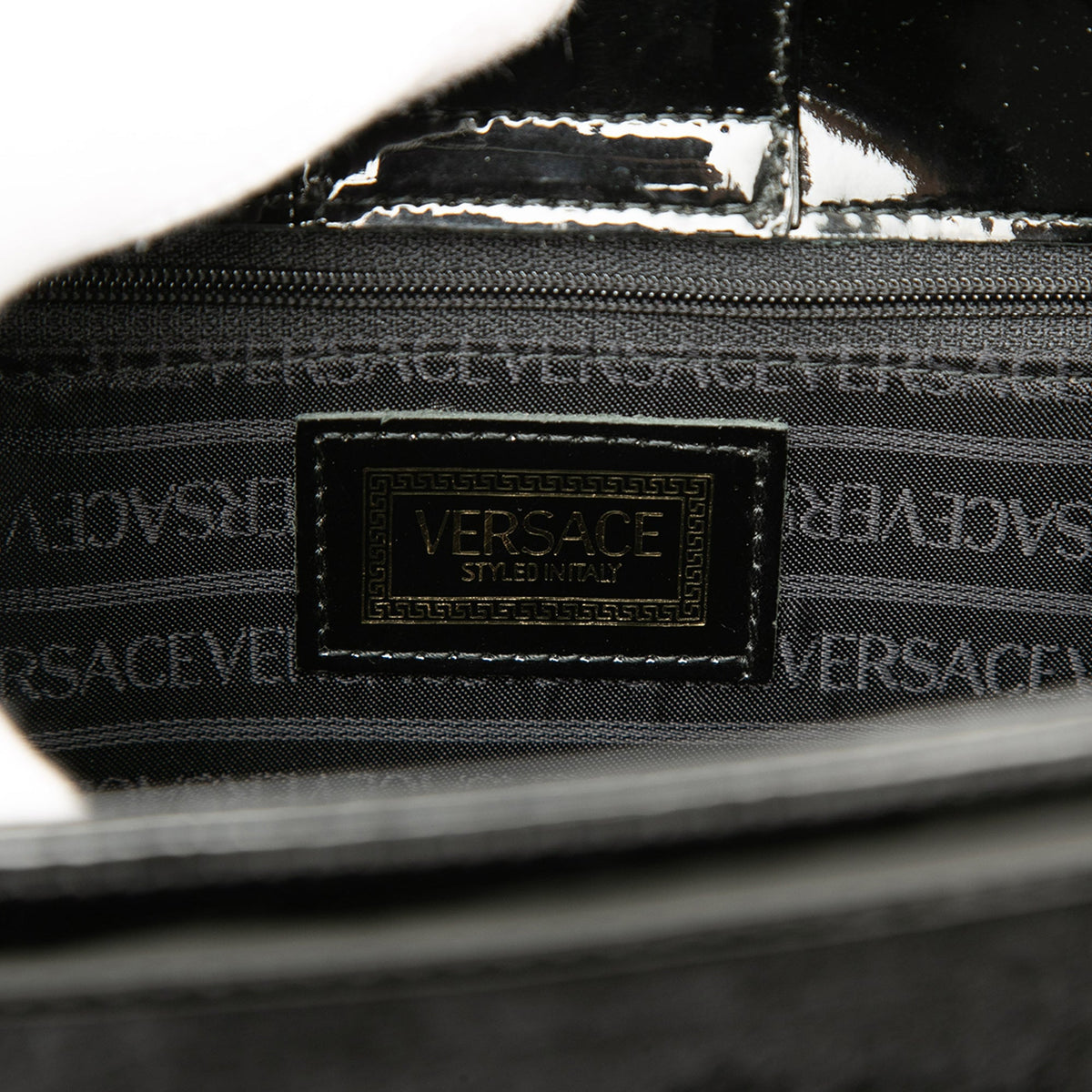 Versace Patent and Pony Hair Box Sunburst Handbag — Black