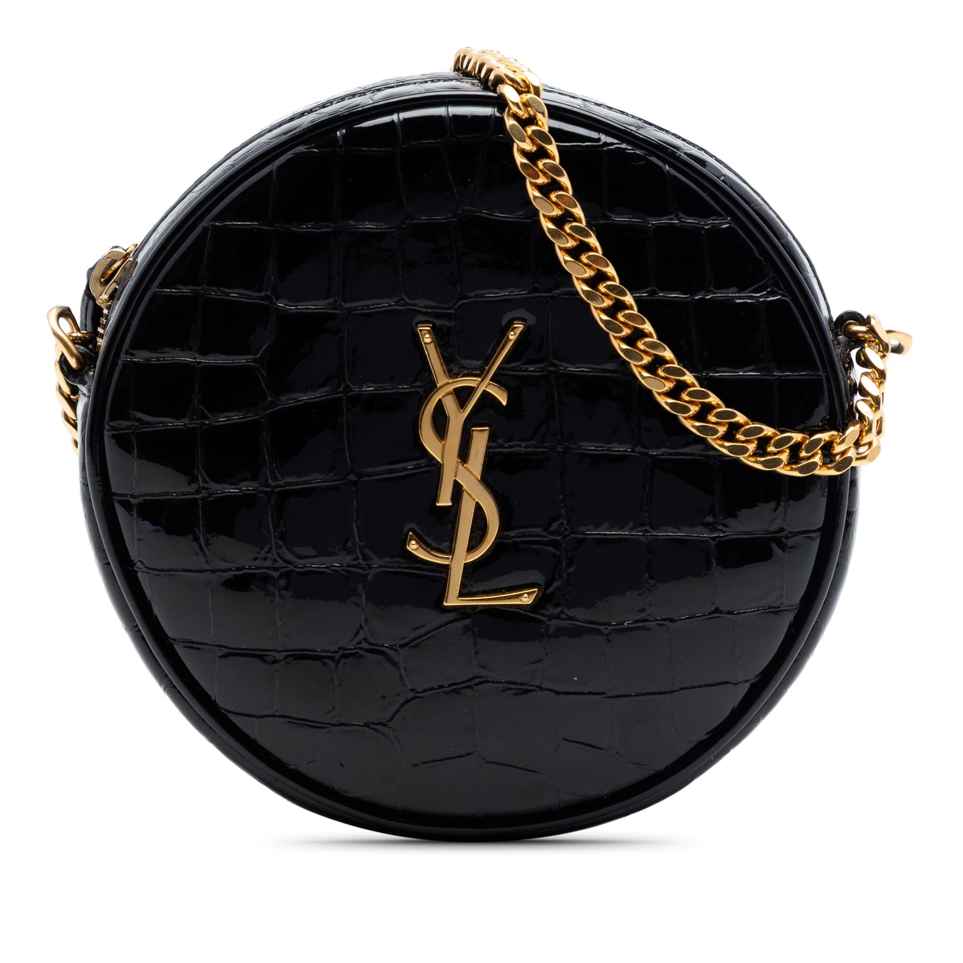 Saint Laurent Croc Embossed Patent Round Vinyle Camera Bag