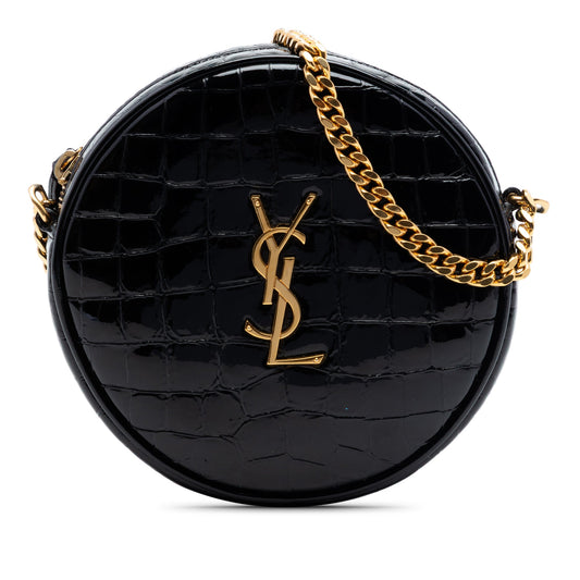 Saint Laurent Croc Embossed Patent Round Vinyle Camera Bag