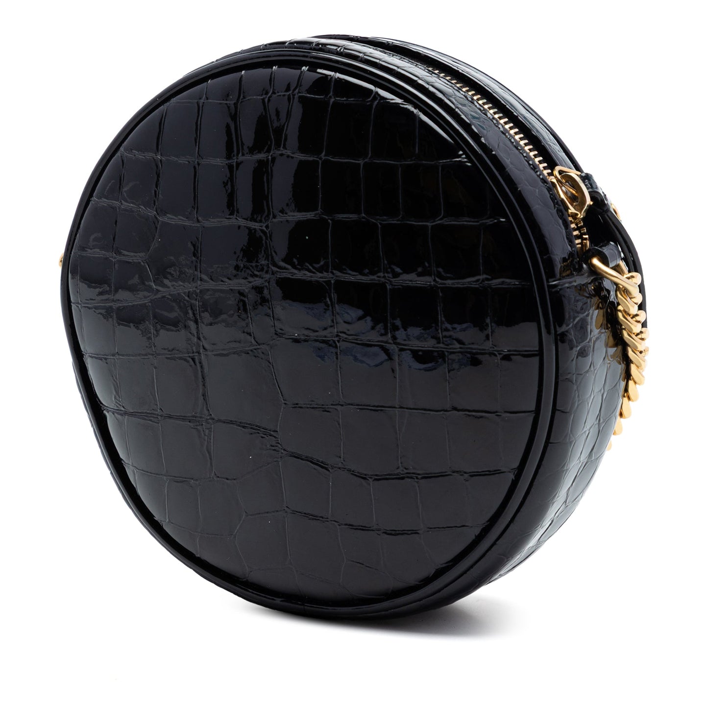 Saint Laurent Croc Embossed Patent Round Vinyle Camera Bag