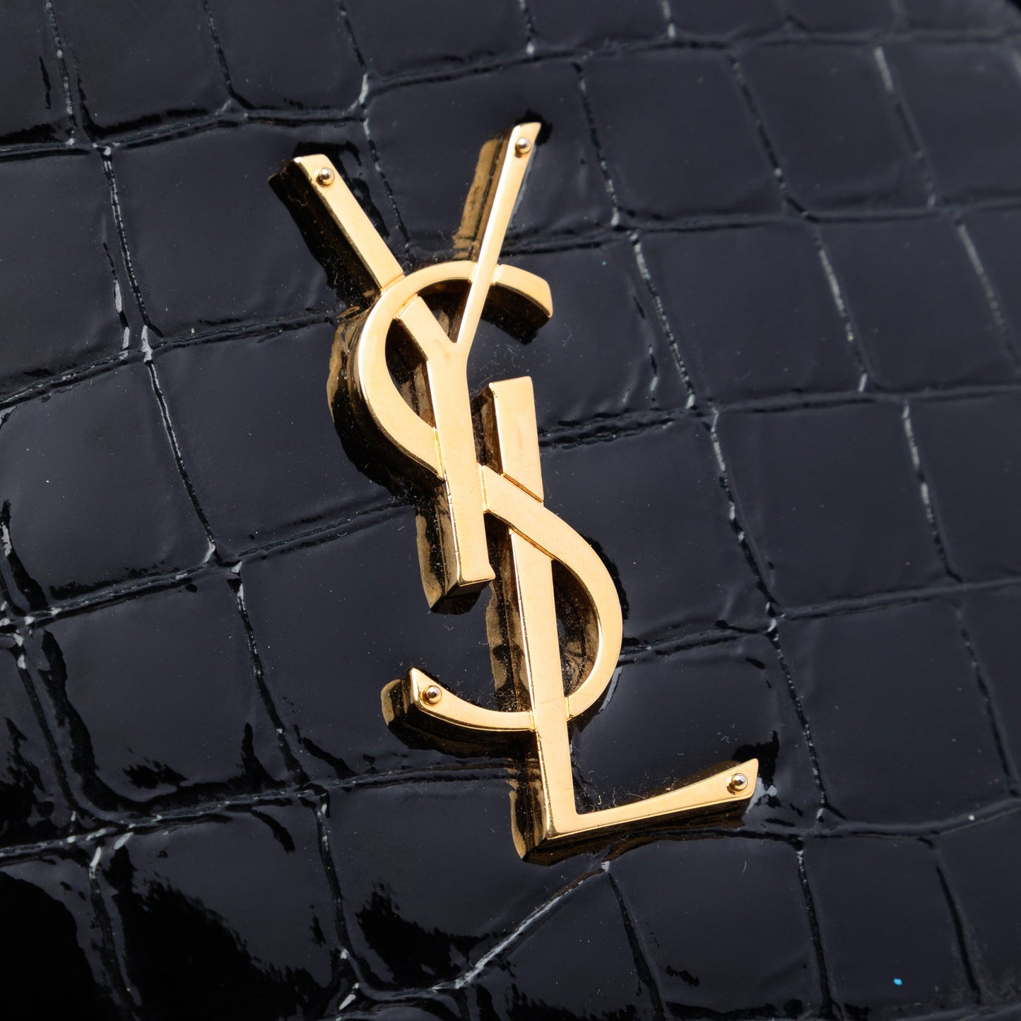 Saint Laurent Croc Embossed Patent Round Vinyle Camera Bag