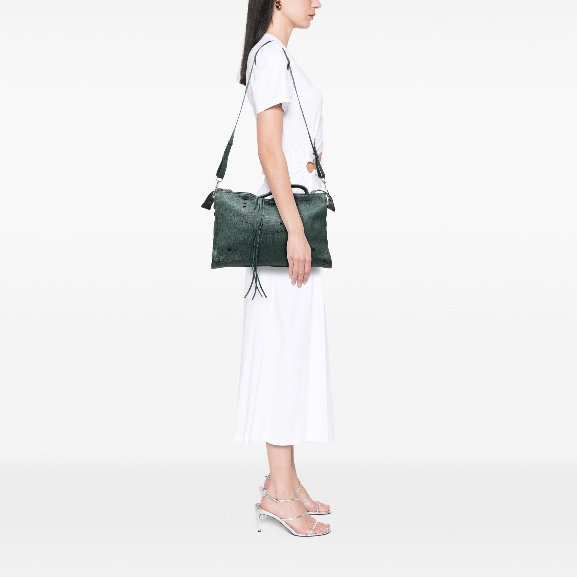 Balenciaga Calfskin Motocross Blackout City Satchel