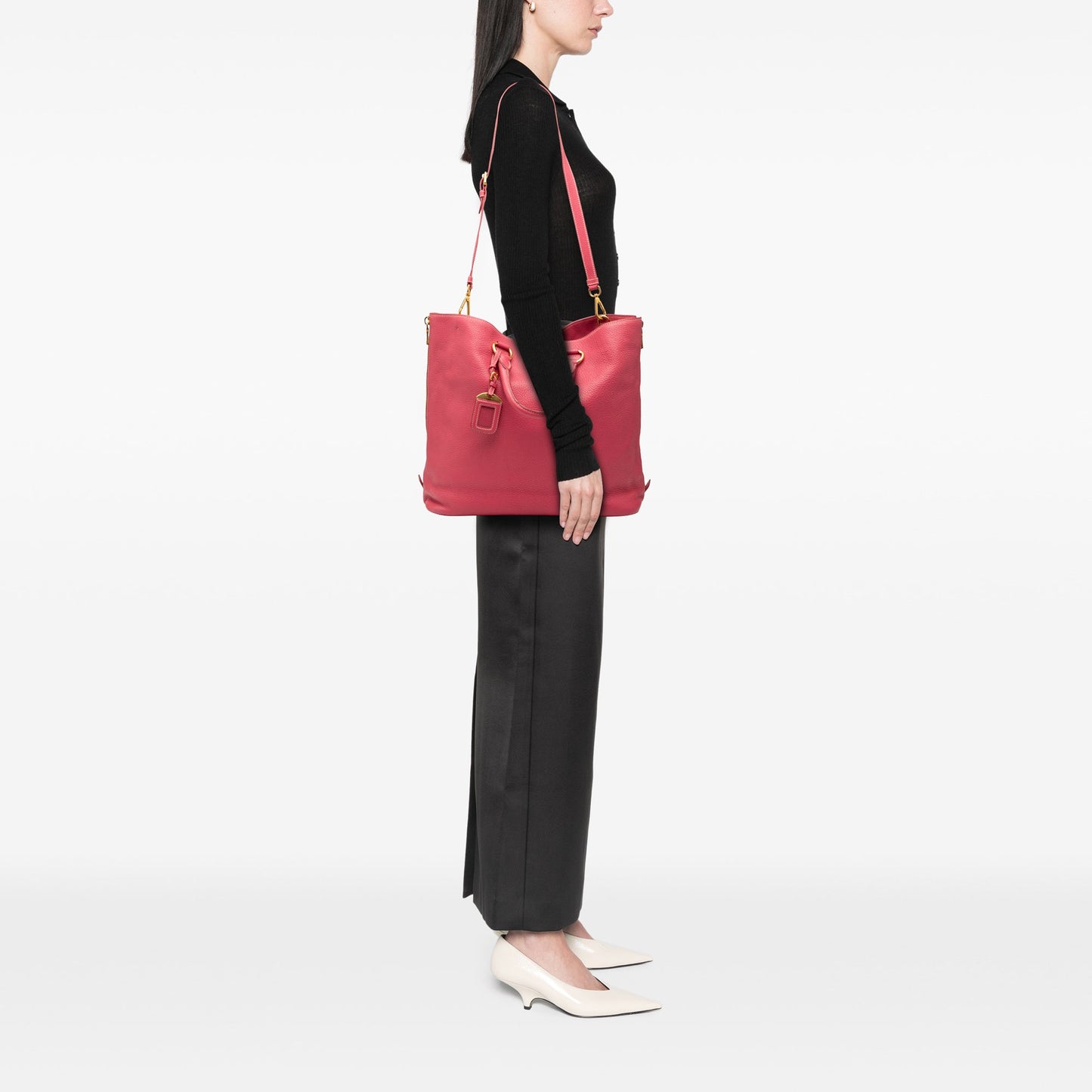 Prada Vitello Daino Side Zip Convertible Tote