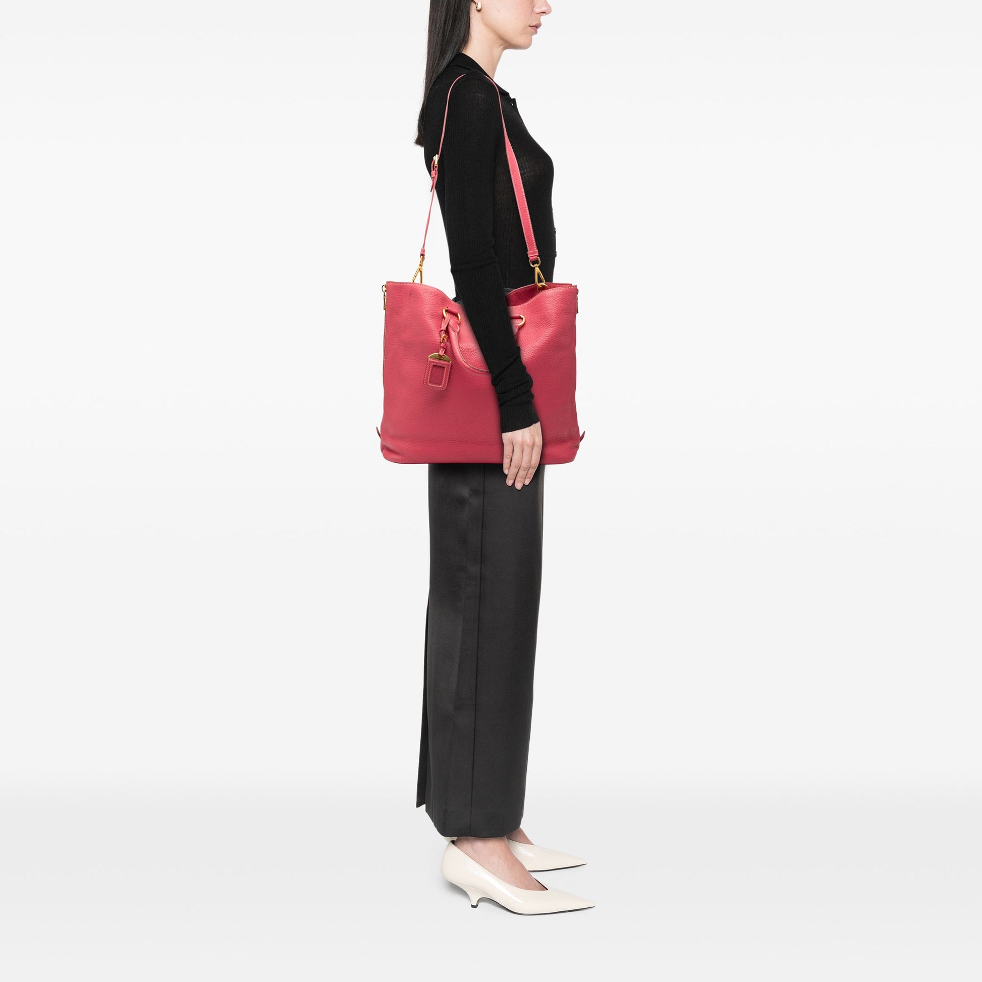 Prada Vitello Daino Side Zip Convertible Tote
