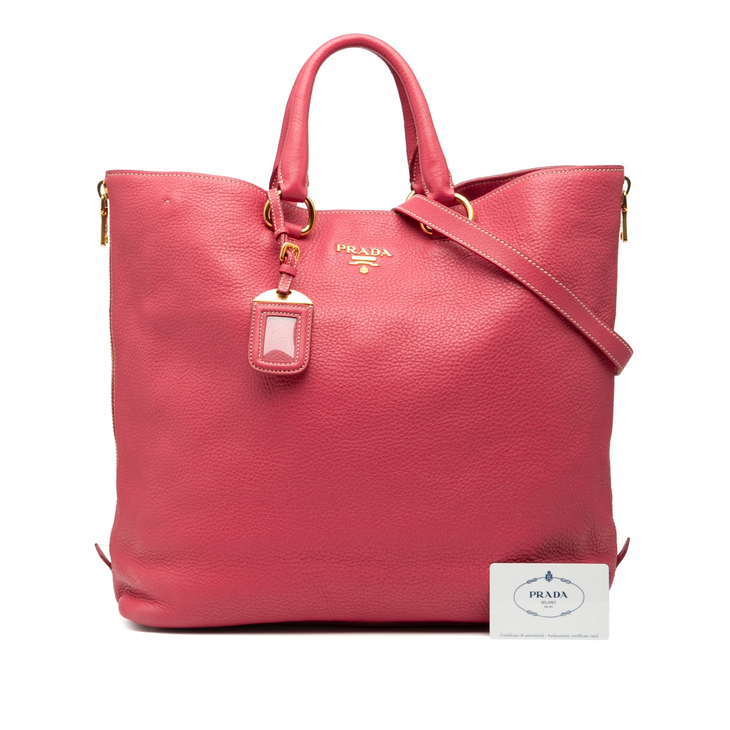 Prada Vitello Daino Side Zip Convertible Tote