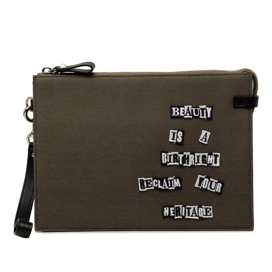 Valentino Jamie Reid Embroidered Canvas Rockstud Clutch