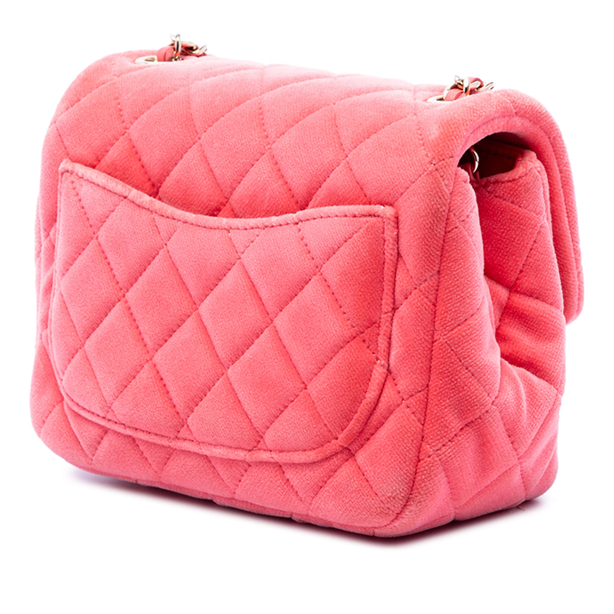 Chanel Mini Square Classic Velvet Pearl Crush Single Flap — Pink