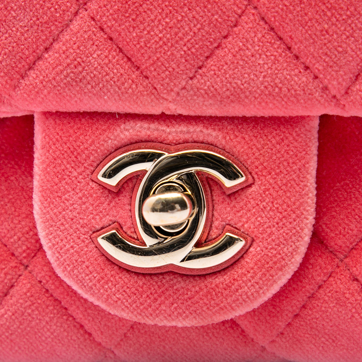 Chanel Mini Square Classic Velvet Pearl Crush Single Flap — Pink