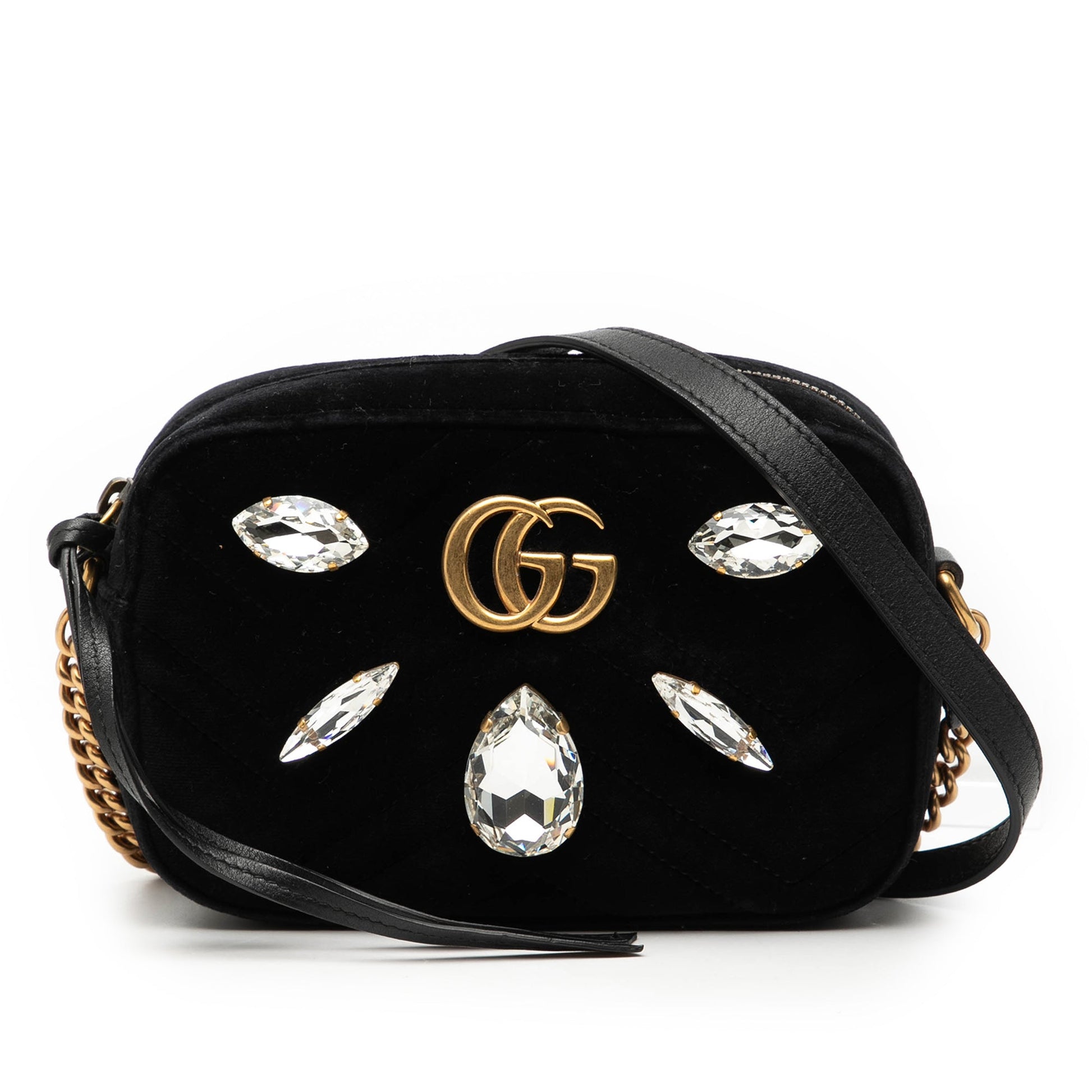 Gucci Mini GG Marmont Crystal Embellished Matelasse Velvet Crossbody
