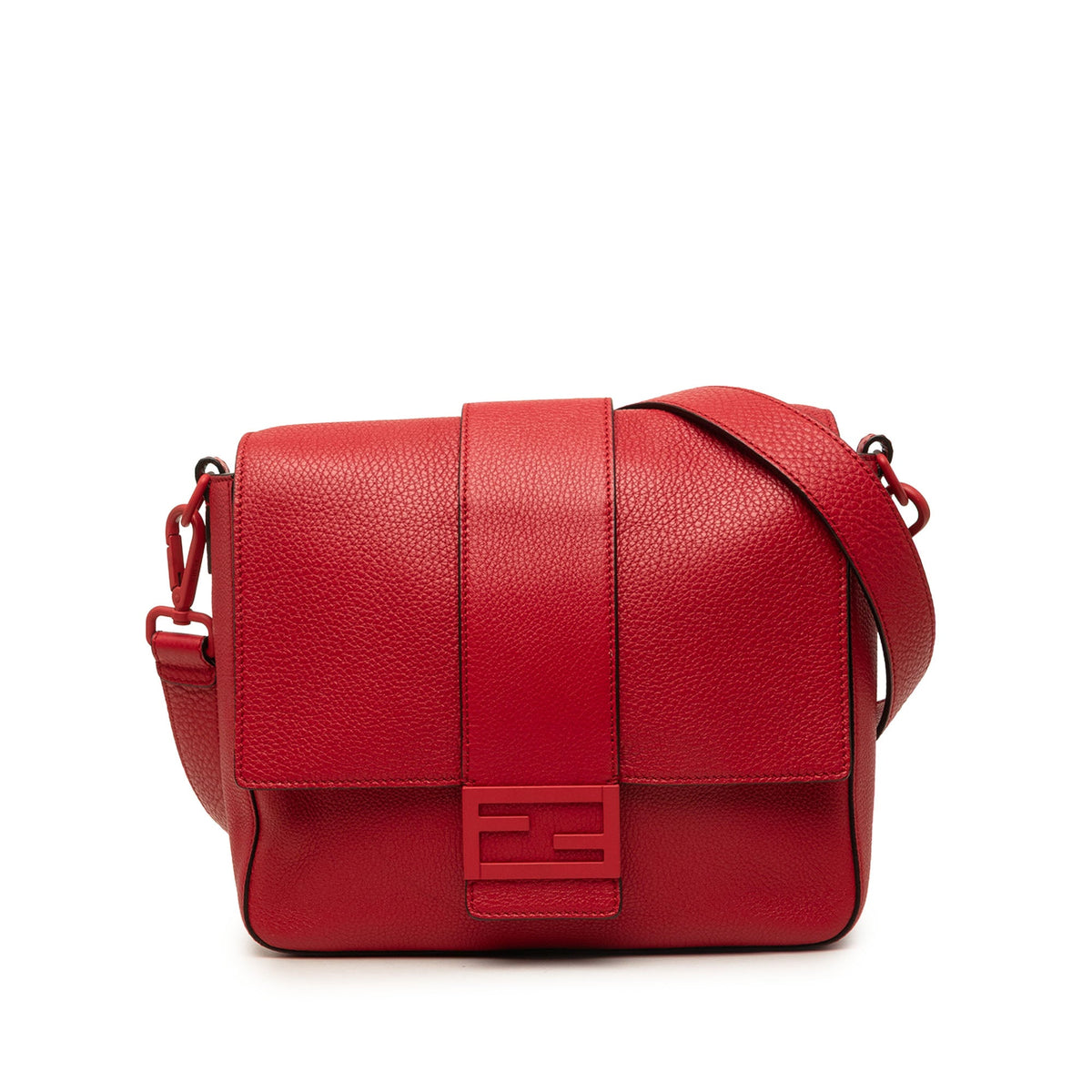 Fendi Medium Leather Baguette Messenger Bag — Red