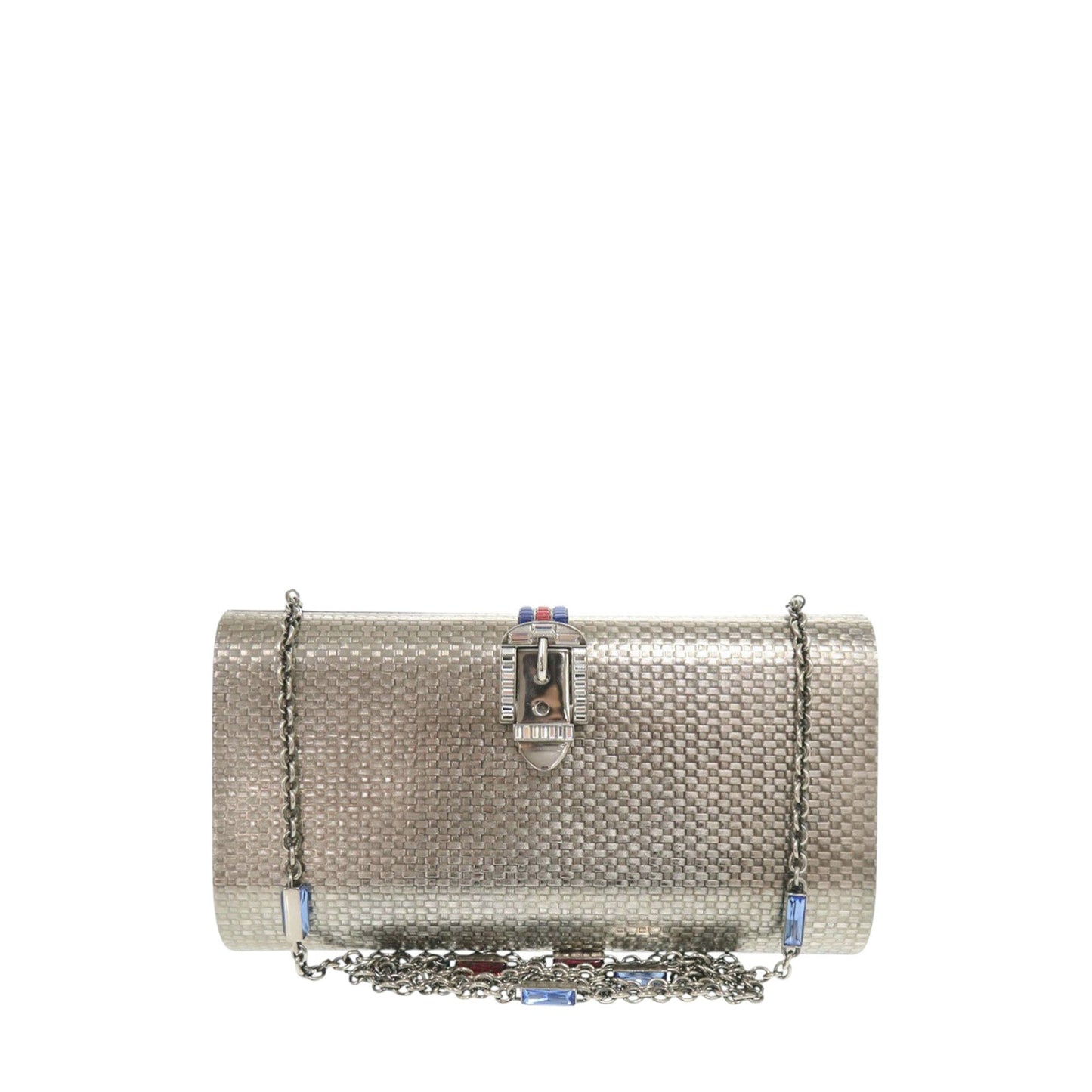 Gucci Brass Crystal Web Buckle Chain Shoulder Bag
