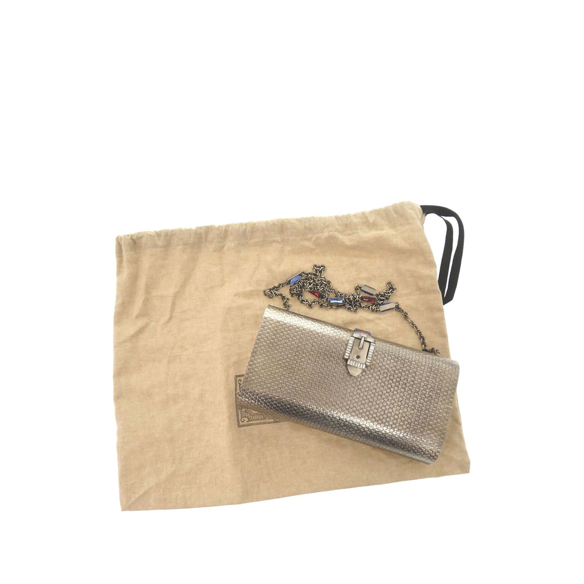 Gucci Brass Crystal Web Buckle Chain Shoulder Bag