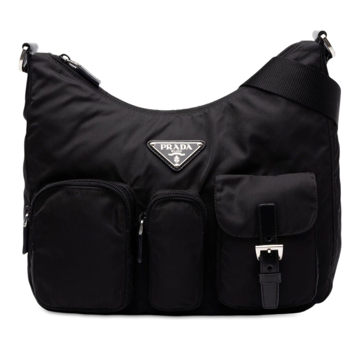 Prada Tessuto Triple Pocket Zip Top Crossbody — Black