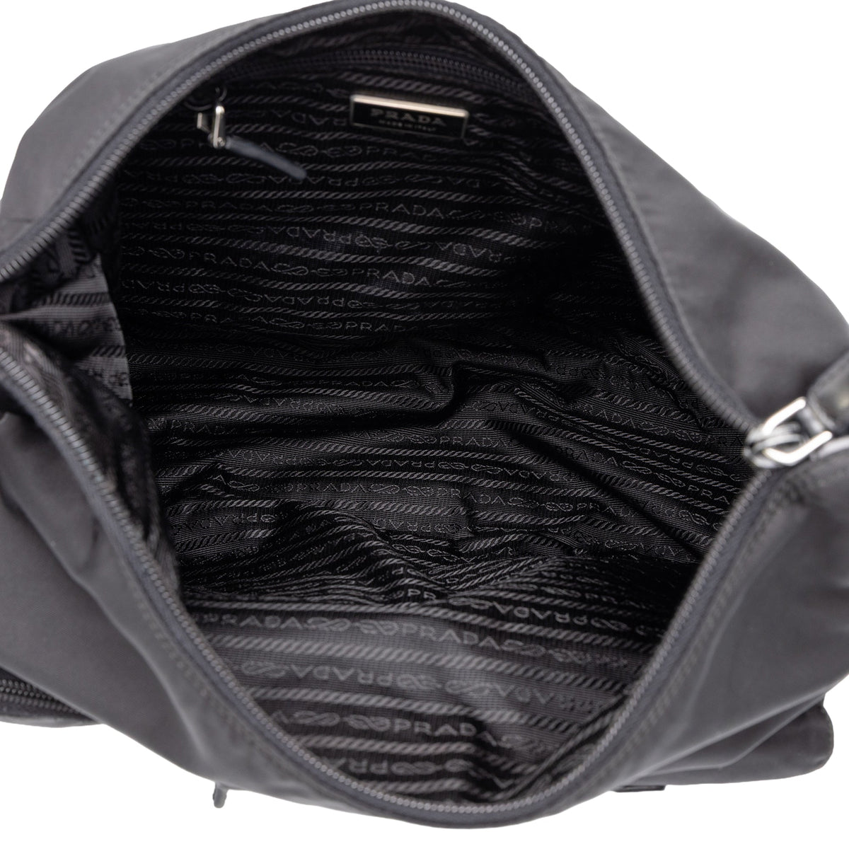 Prada Tessuto Triple Pocket Zip Top Crossbody — Black