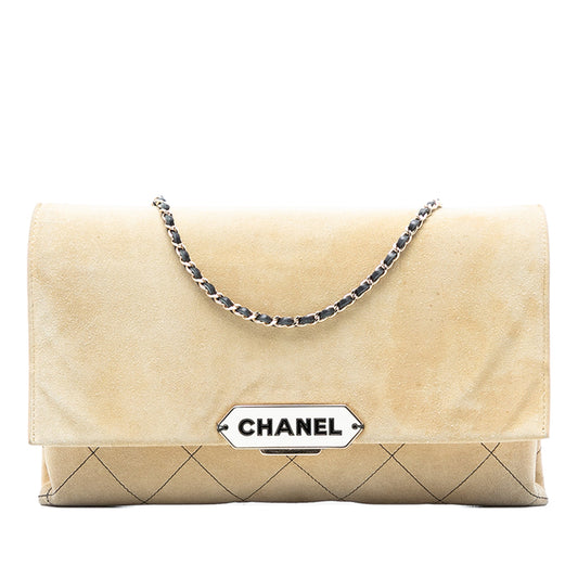 Chanel Quilted Suede Retro Label Flap