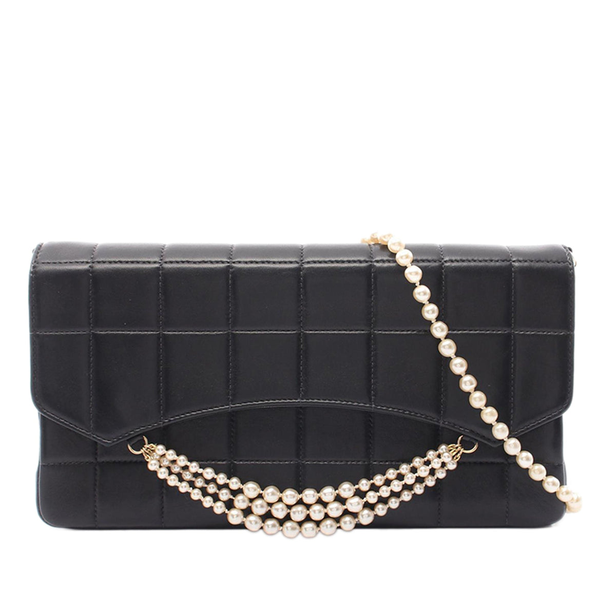 Chanel Chocolate Bar Lambskin Pearl Chain Flap