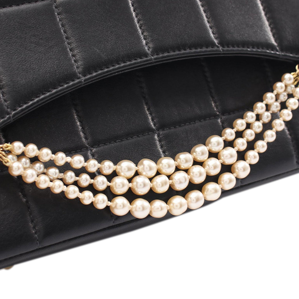 Chanel Chocolate Bar Lambskin Pearl Chain Flap