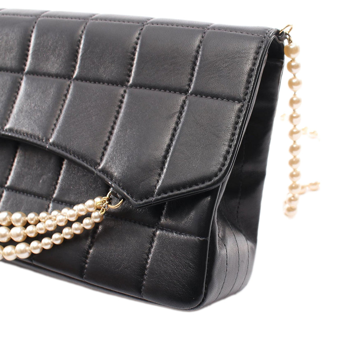 Chanel Chocolate Bar Lambskin Pearl Chain Flap