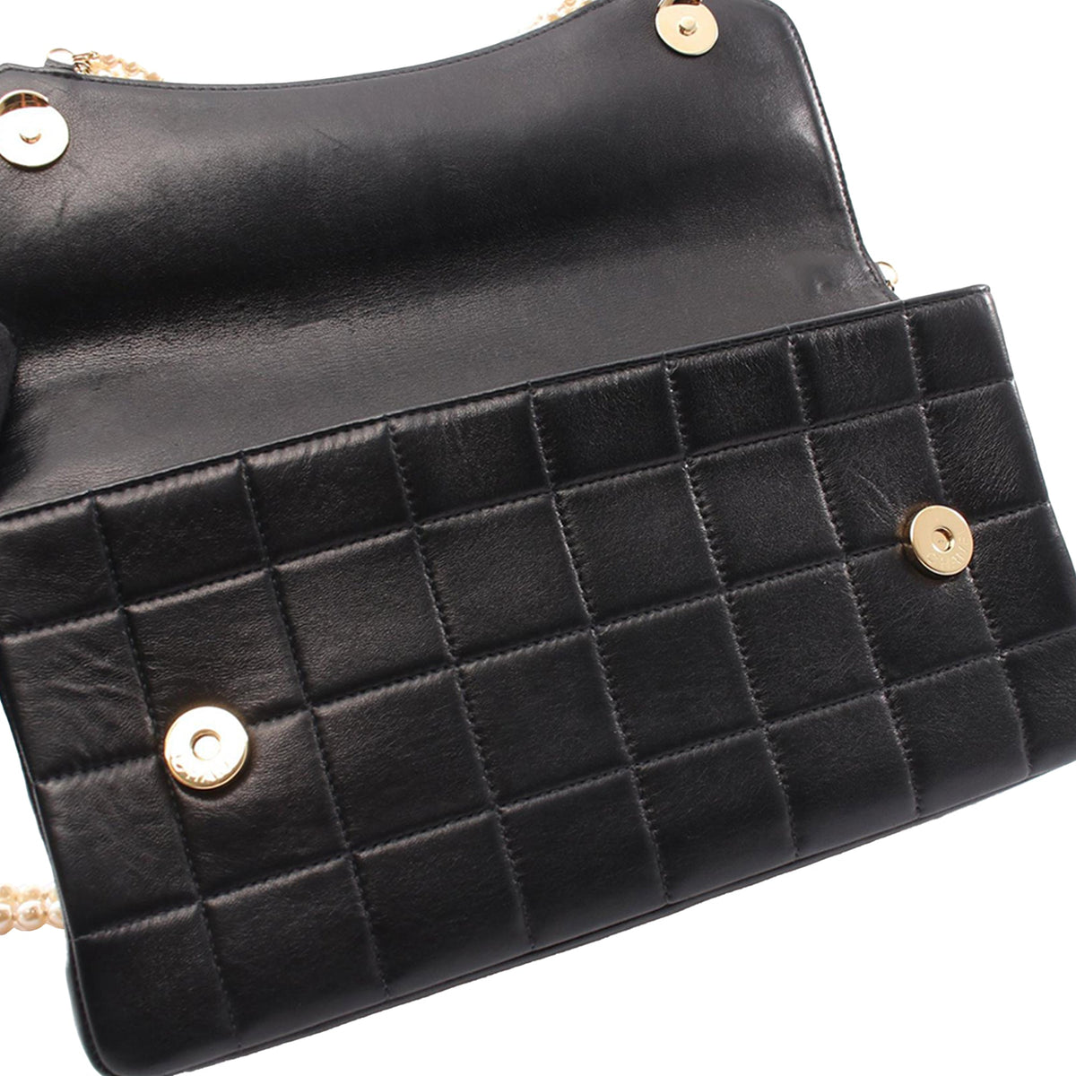 Chanel Chocolate Bar Lambskin Pearl Chain Flap