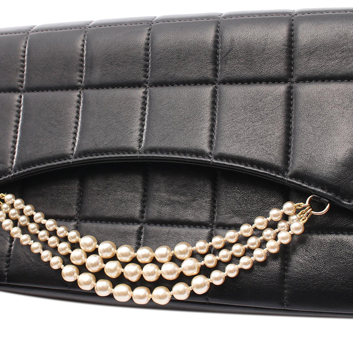 Chanel Chocolate Bar Lambskin Pearl Chain Flap