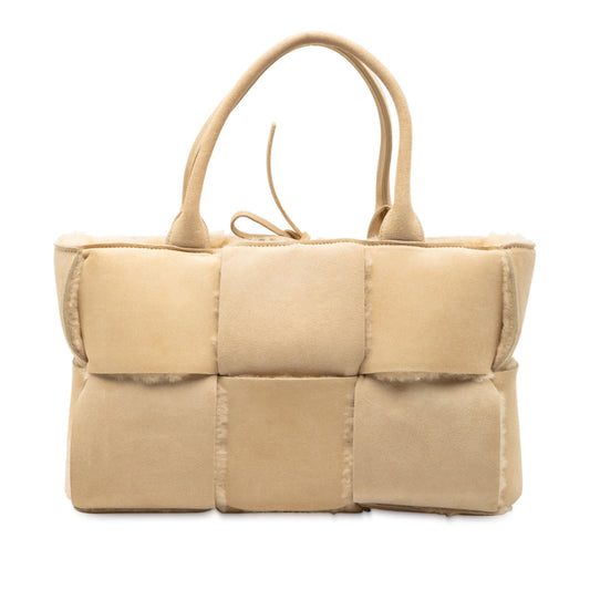 Bottega Veneta Small Suede and Shearling Maxi Intrecciato Arco Tote
