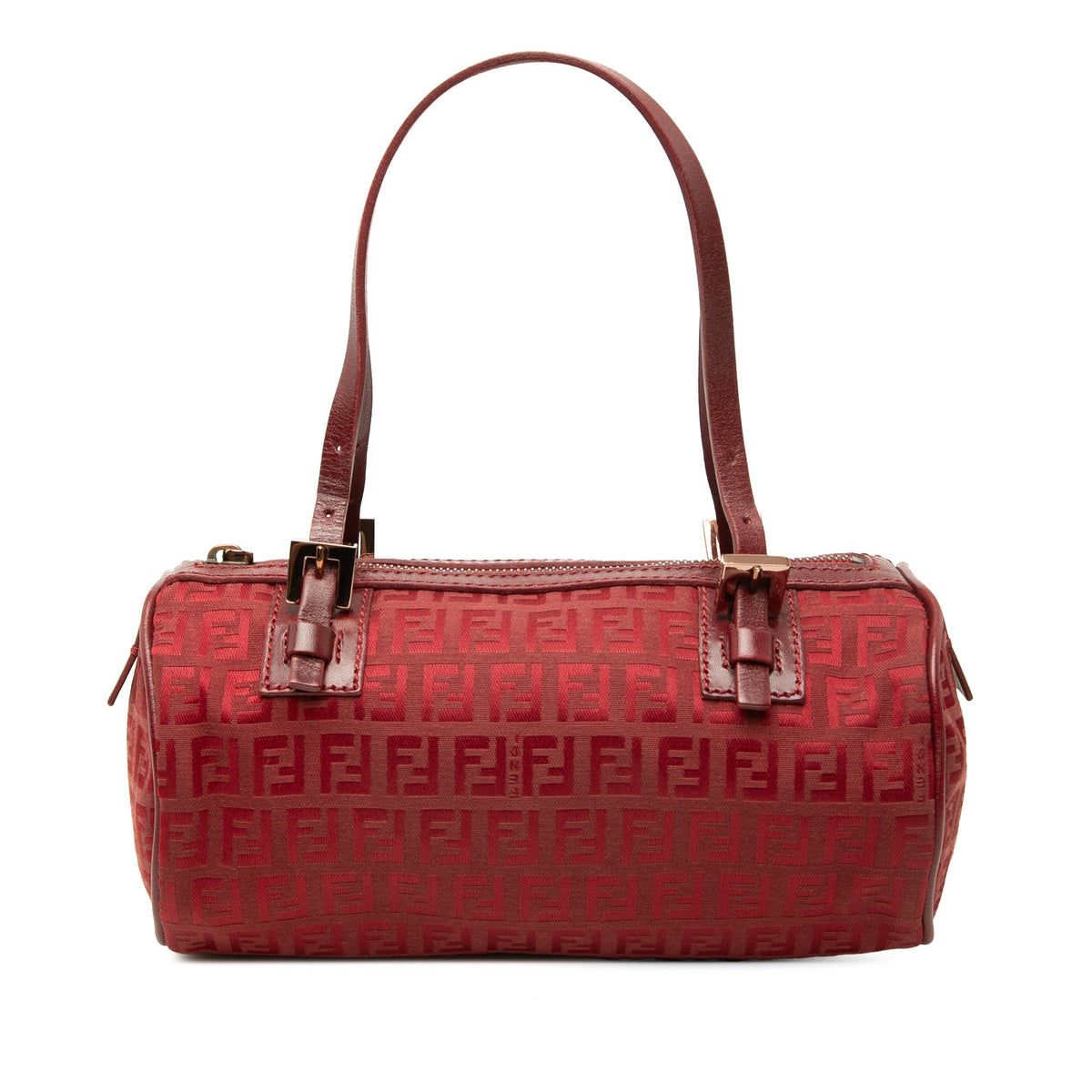 Fendi Zucchino Canvas Barrel Handbag — Red