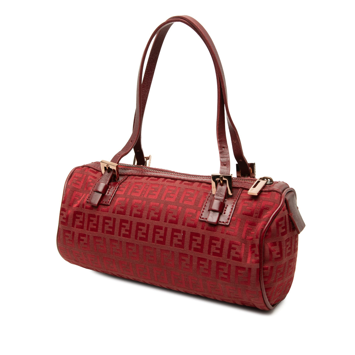 Fendi Zucchino Canvas Barrel Handbag — Red