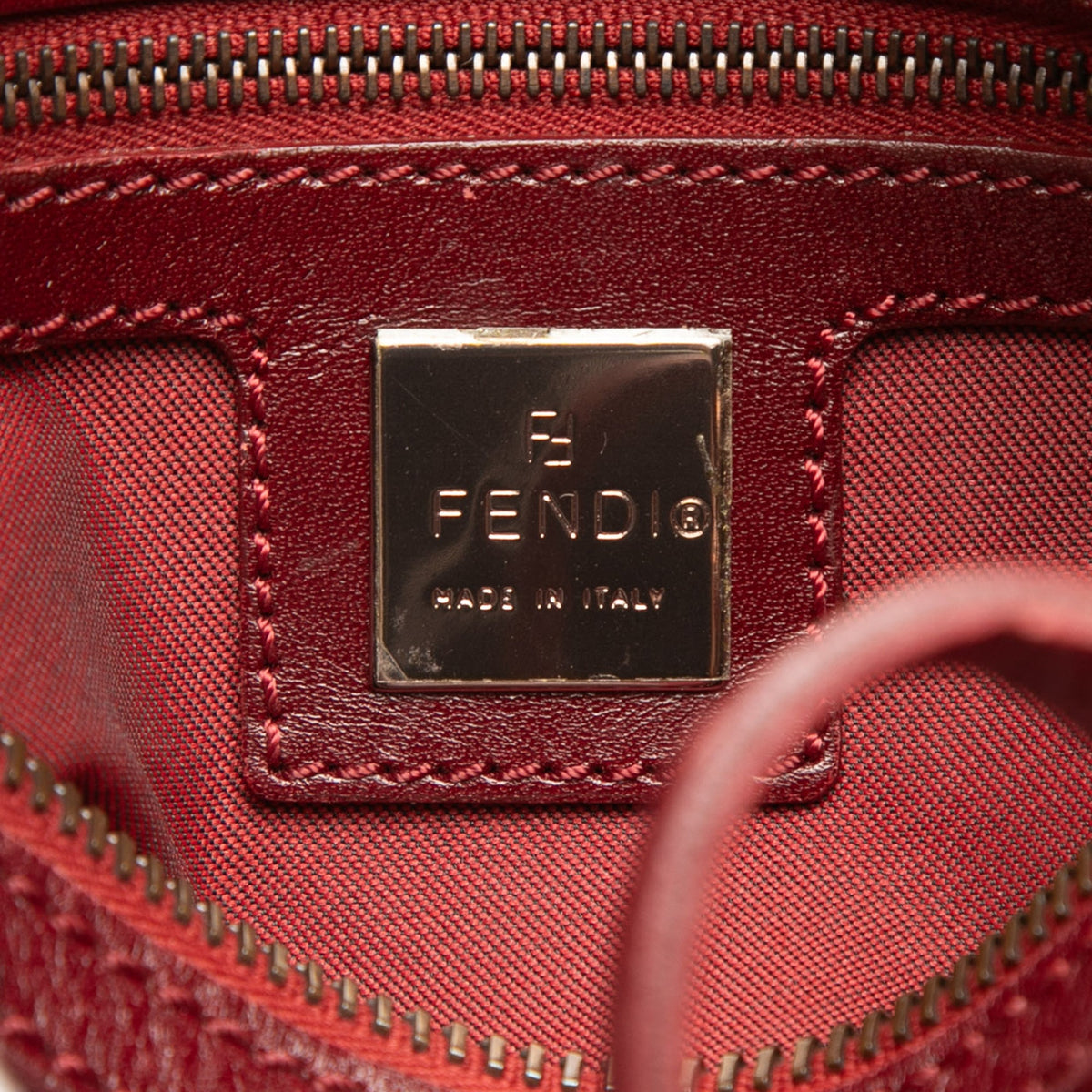 Fendi Zucchino Canvas Barrel Handbag — Red