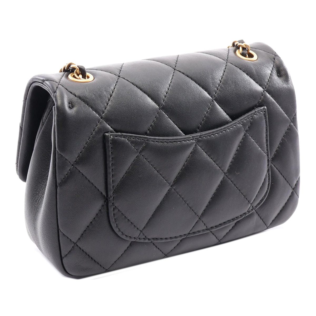 Chanel Mini Rectangular Quilted Lambskin Heart Charms Flap — Black