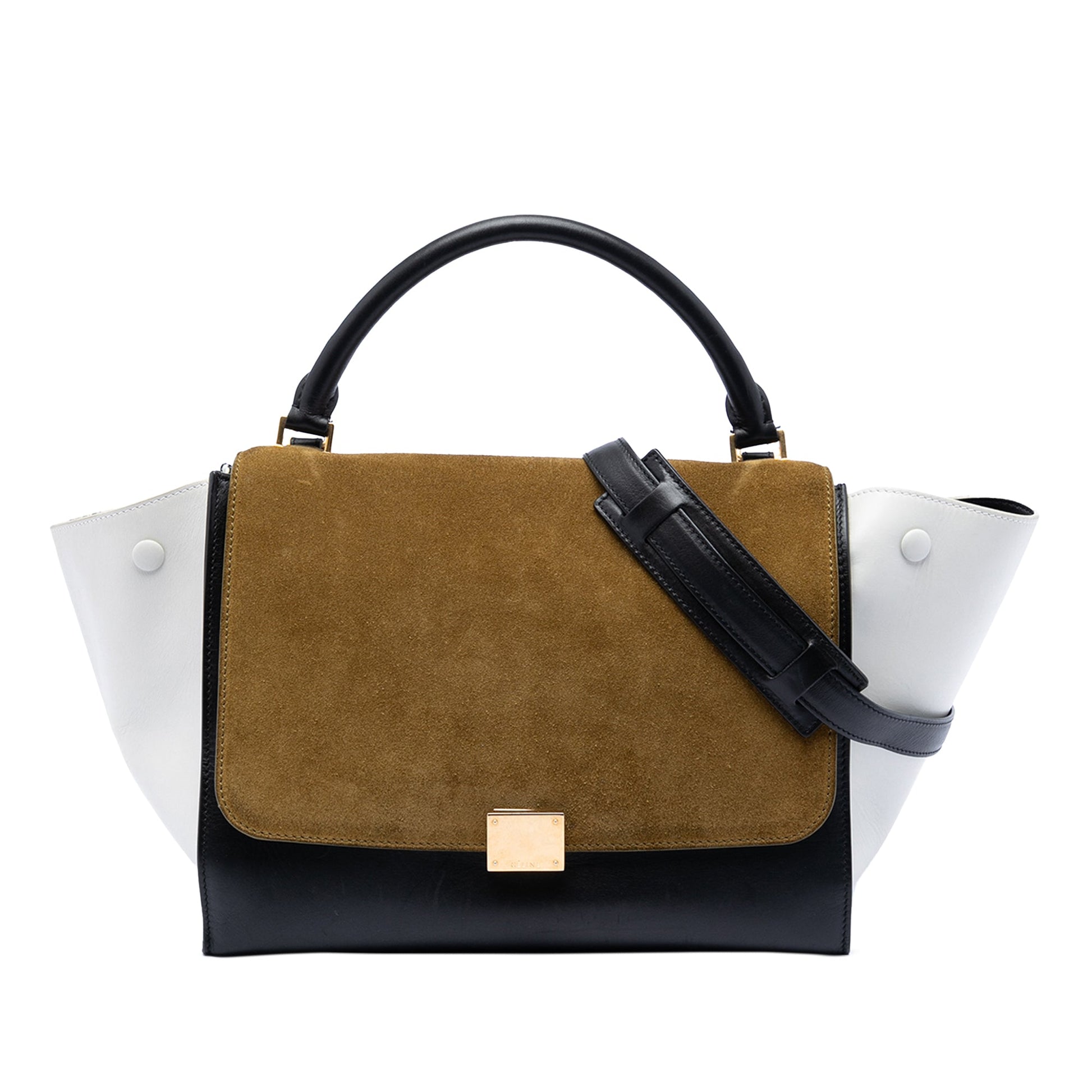 Celine Medium Tricolor Calfskin and Suede Trapeze Satchel