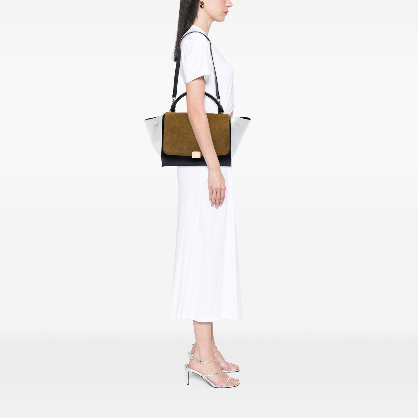 Celine Medium Tricolor Calfskin and Suede Trapeze Satchel