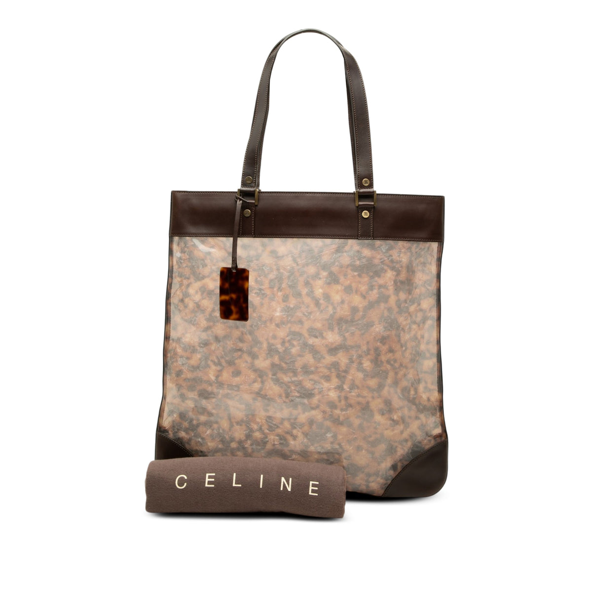 Celine Leather Trimmed PVC Tote — Brown