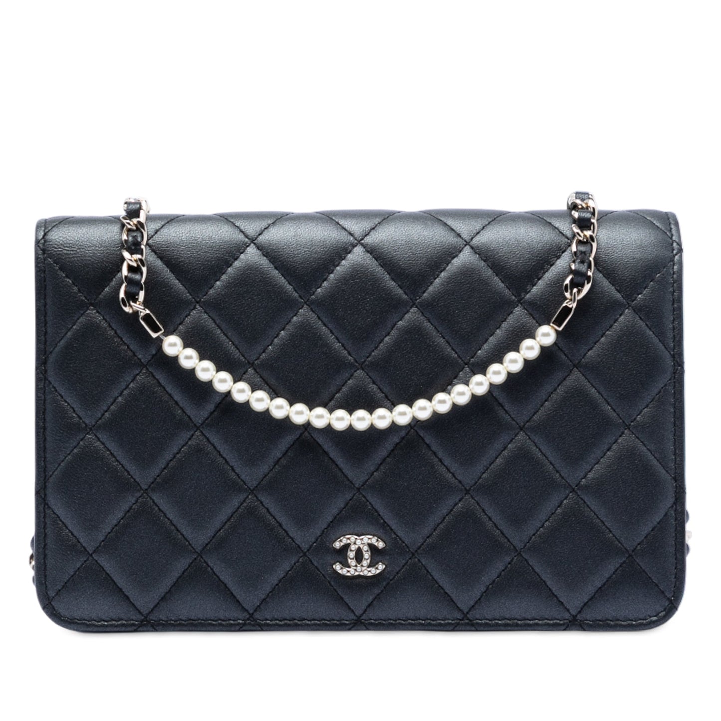 Chanel CC Quilted Lambskin Pearl Strap Wallet on Chain