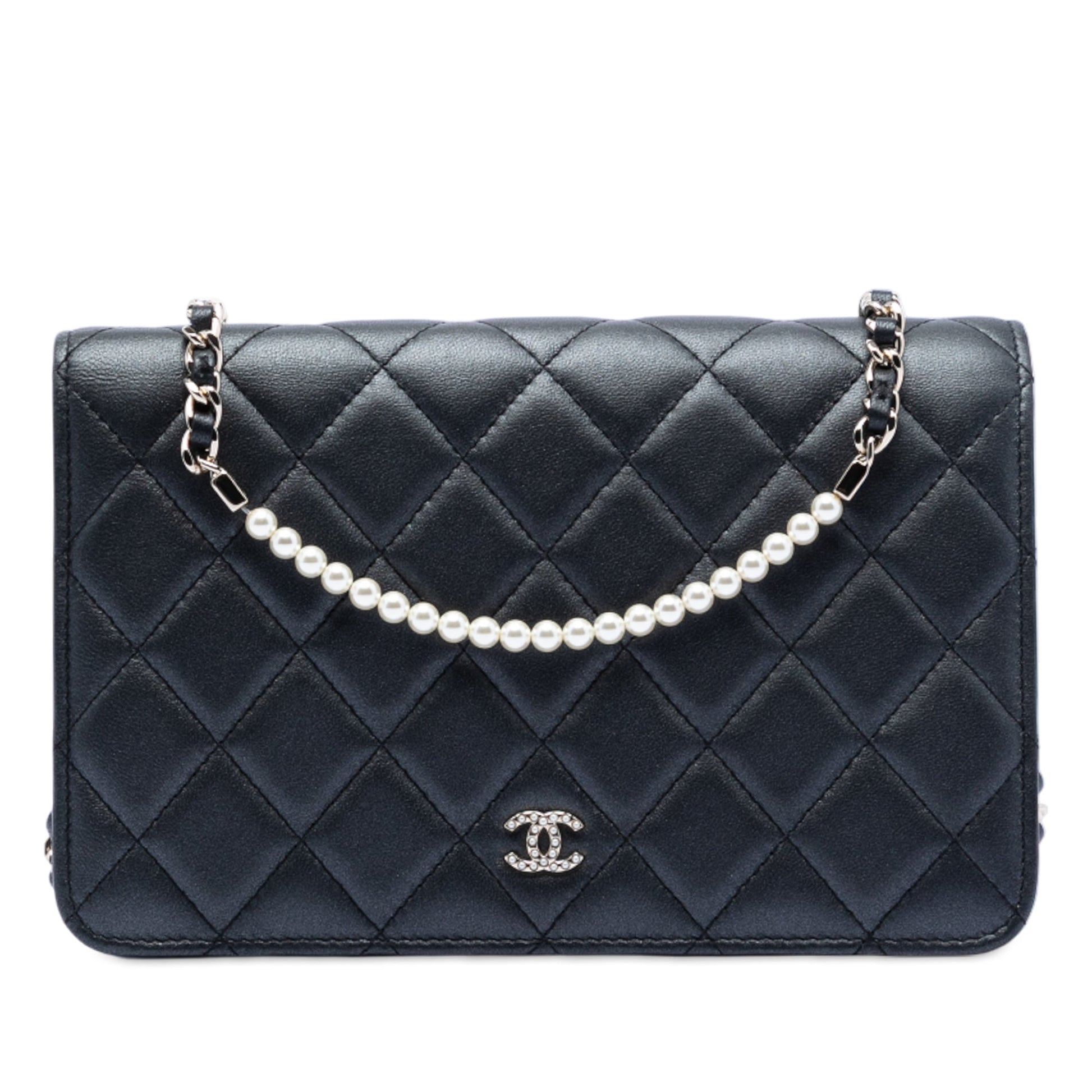 Chanel CC Quilted Lambskin Pearl Strap Wallet on Chain
