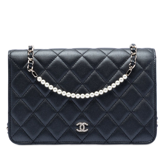 Chanel CC Quilted Lambskin Pearl Strap Wallet on Chain