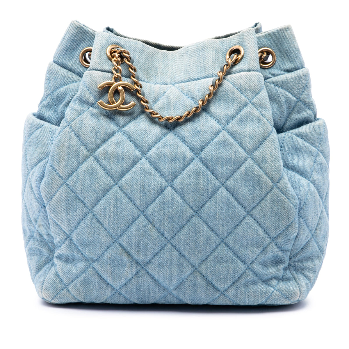 Chanel Quilted Denim Urban Spirit Bucket Bag — Blue