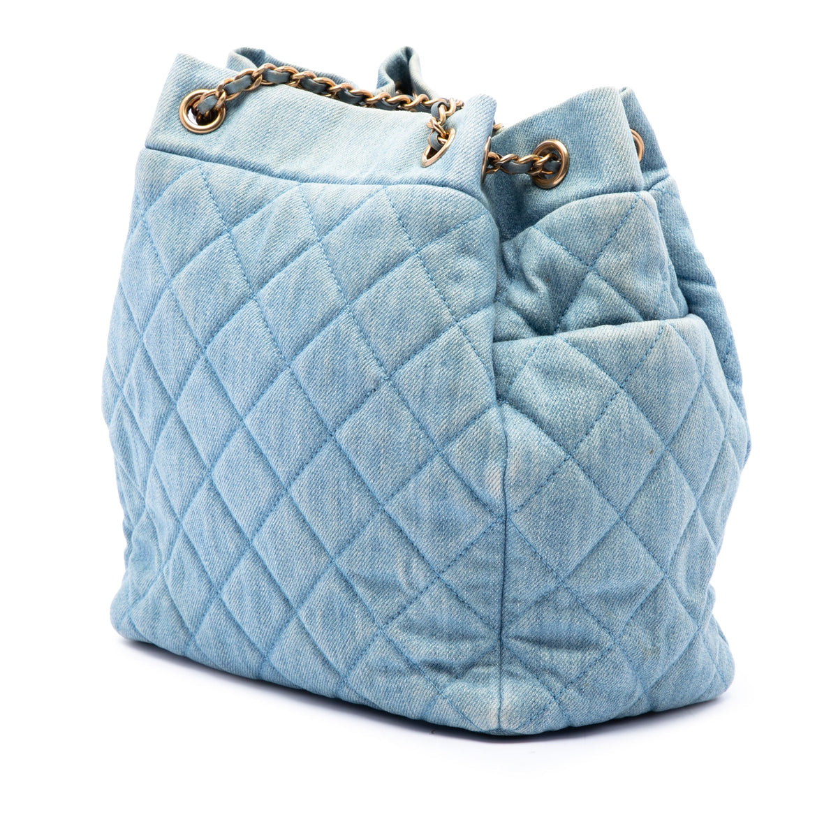 Chanel Quilted Denim Urban Spirit Bucket Bag — Blue