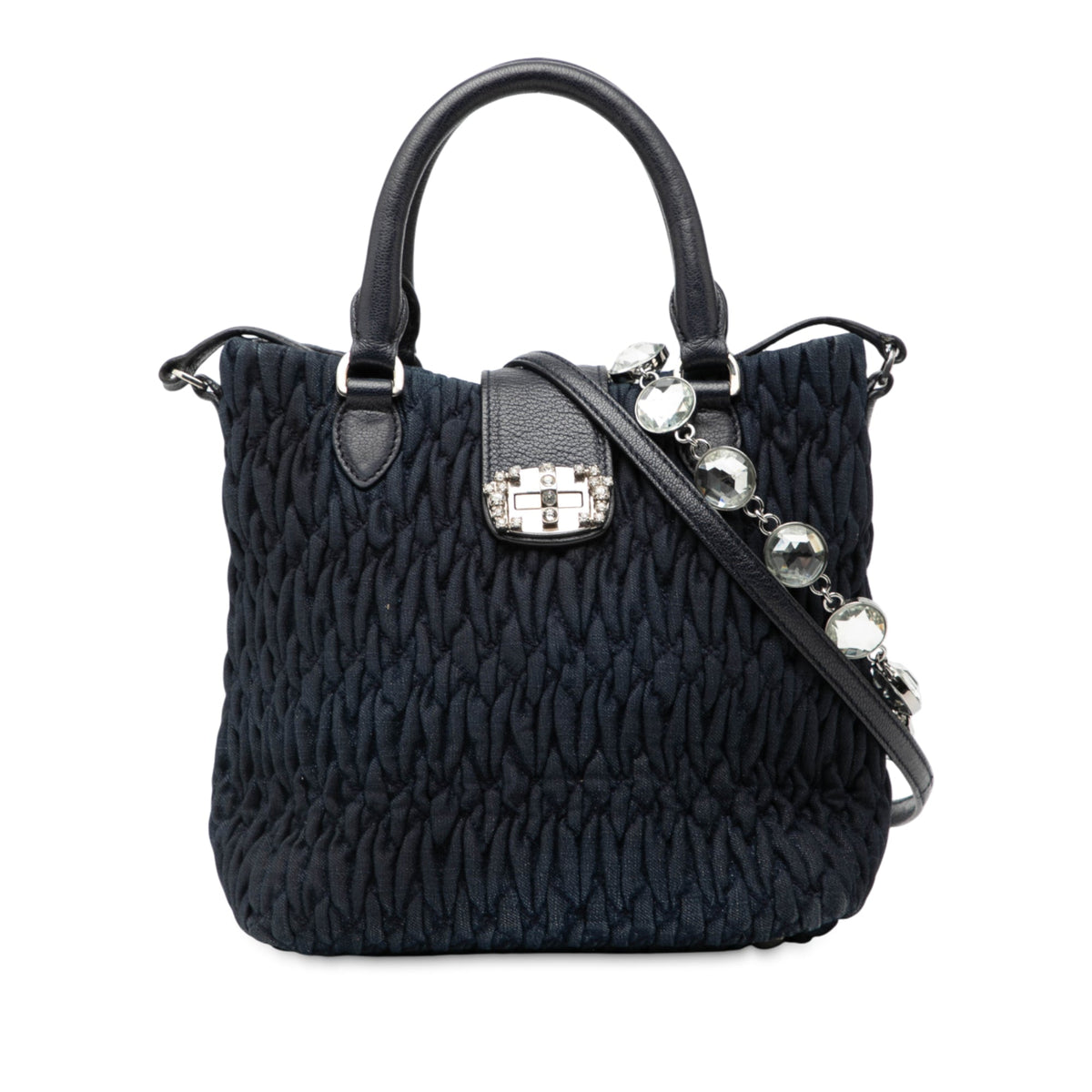 Miu Miu Matelasse Denim Crystal Satchel