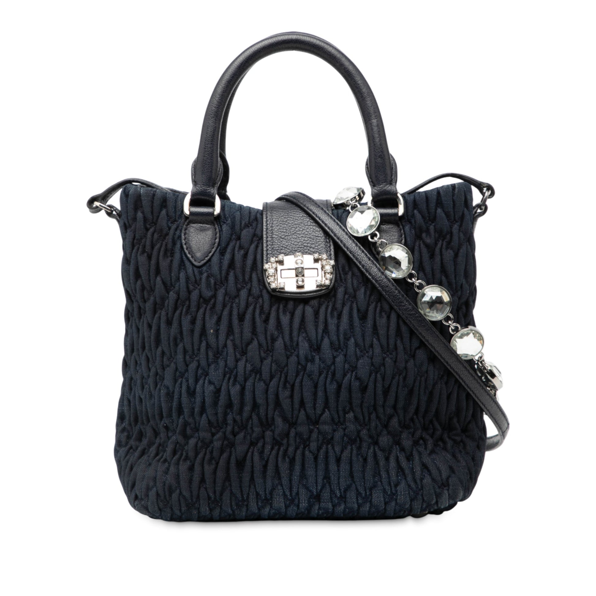 Miu Miu Matelasse Denim Crystal Satchel