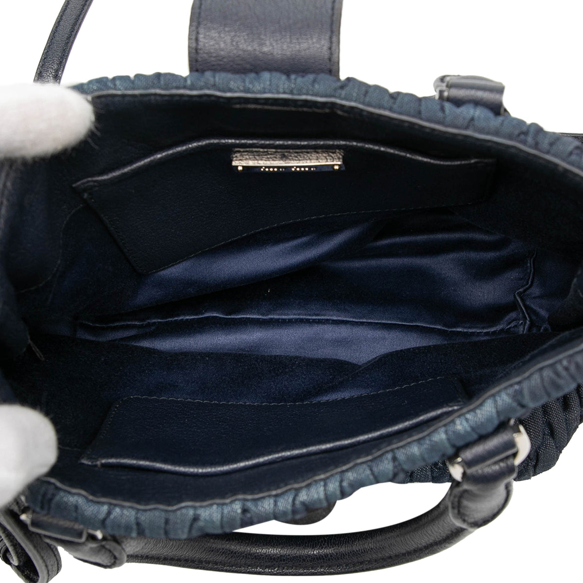 Miu Miu Matelasse Denim Crystal Satchel