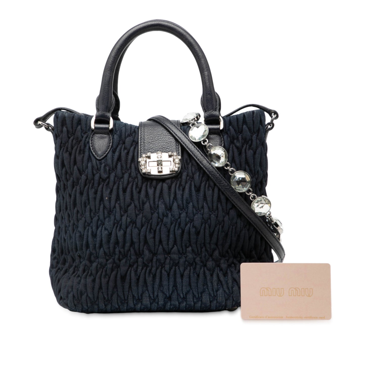 Miu Miu Matelasse Denim Crystal Satchel