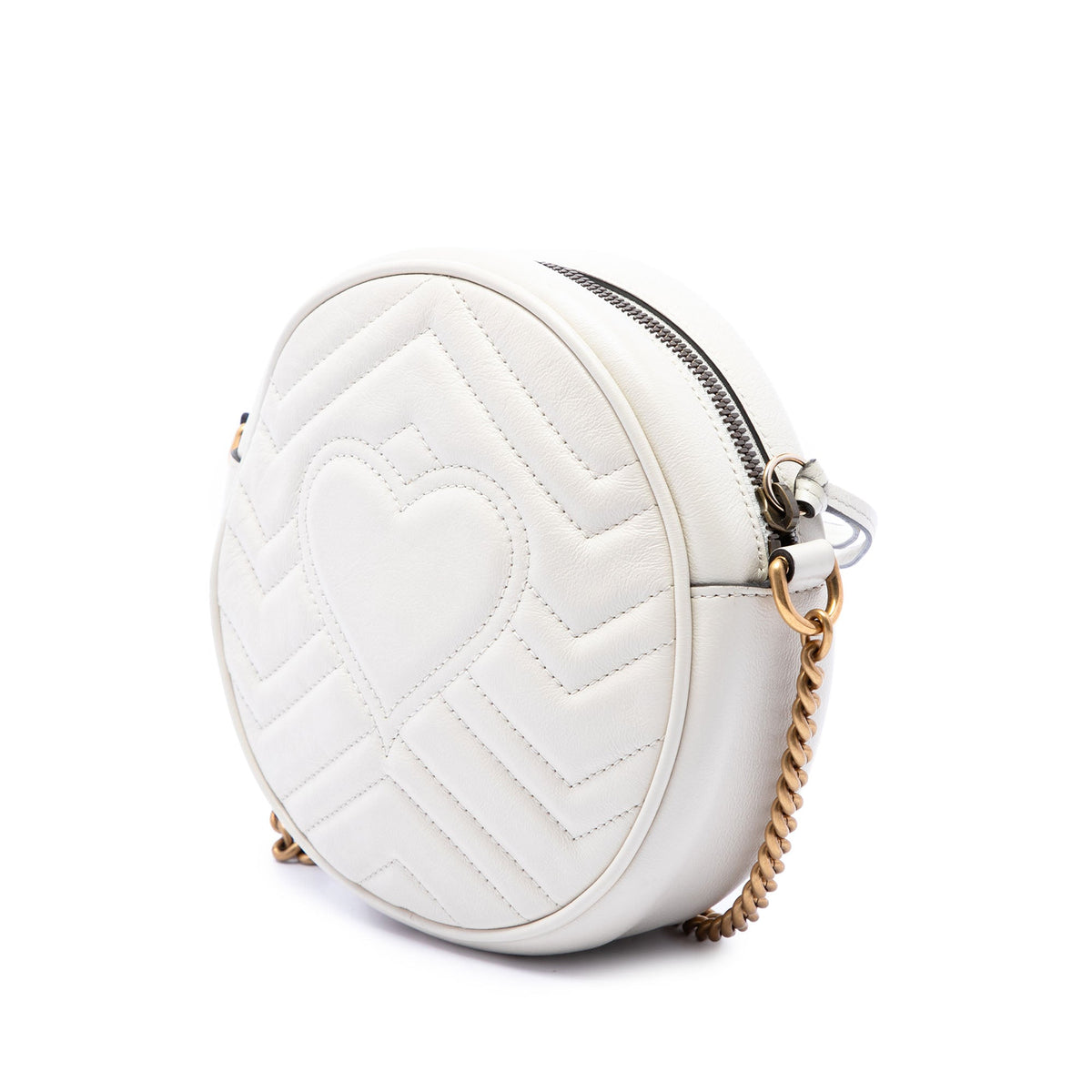 Gucci Mini GG Marmont Matelasse Calfskin Round Crossbody — White