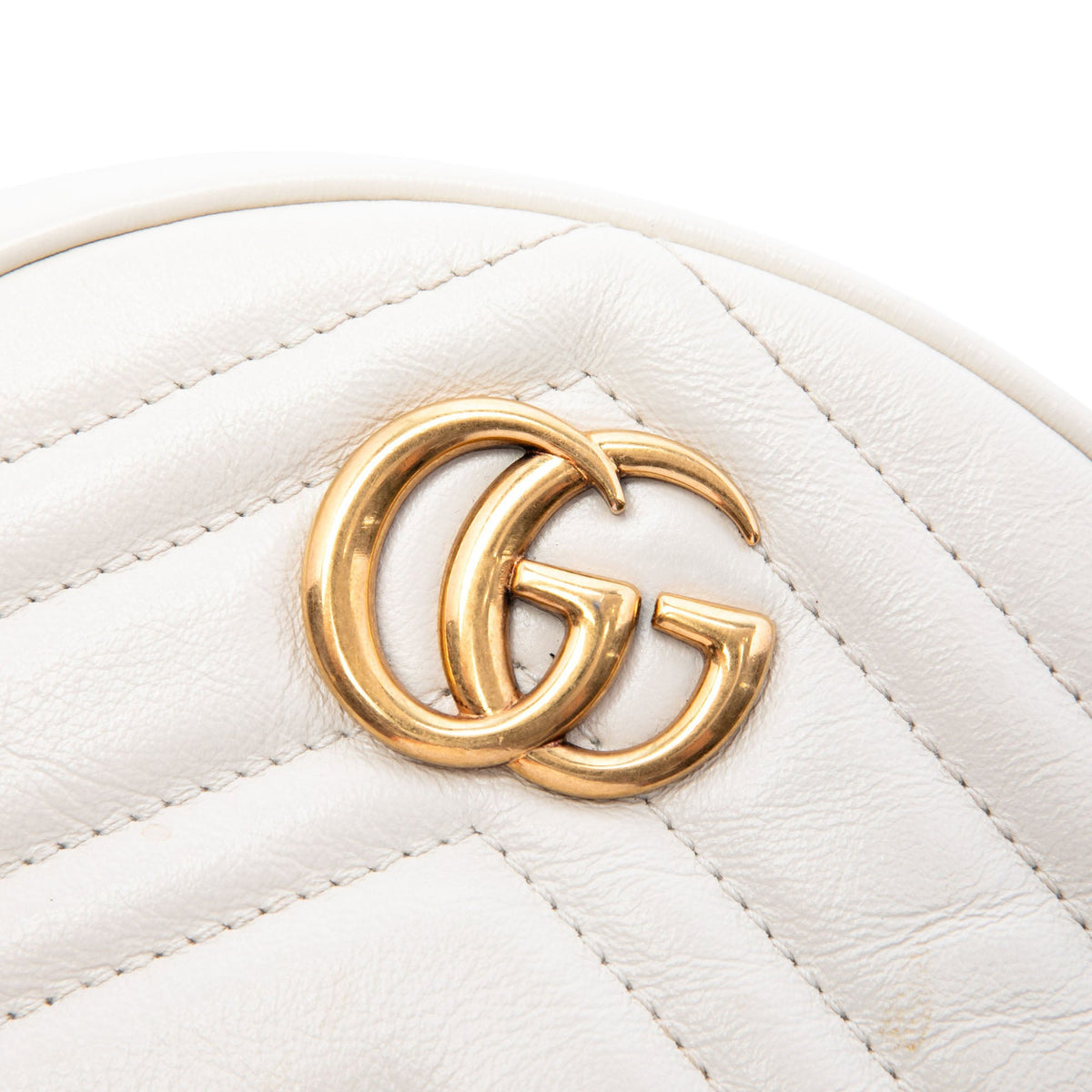 Gucci Mini GG Marmont Matelasse Calfskin Round Crossbody — White