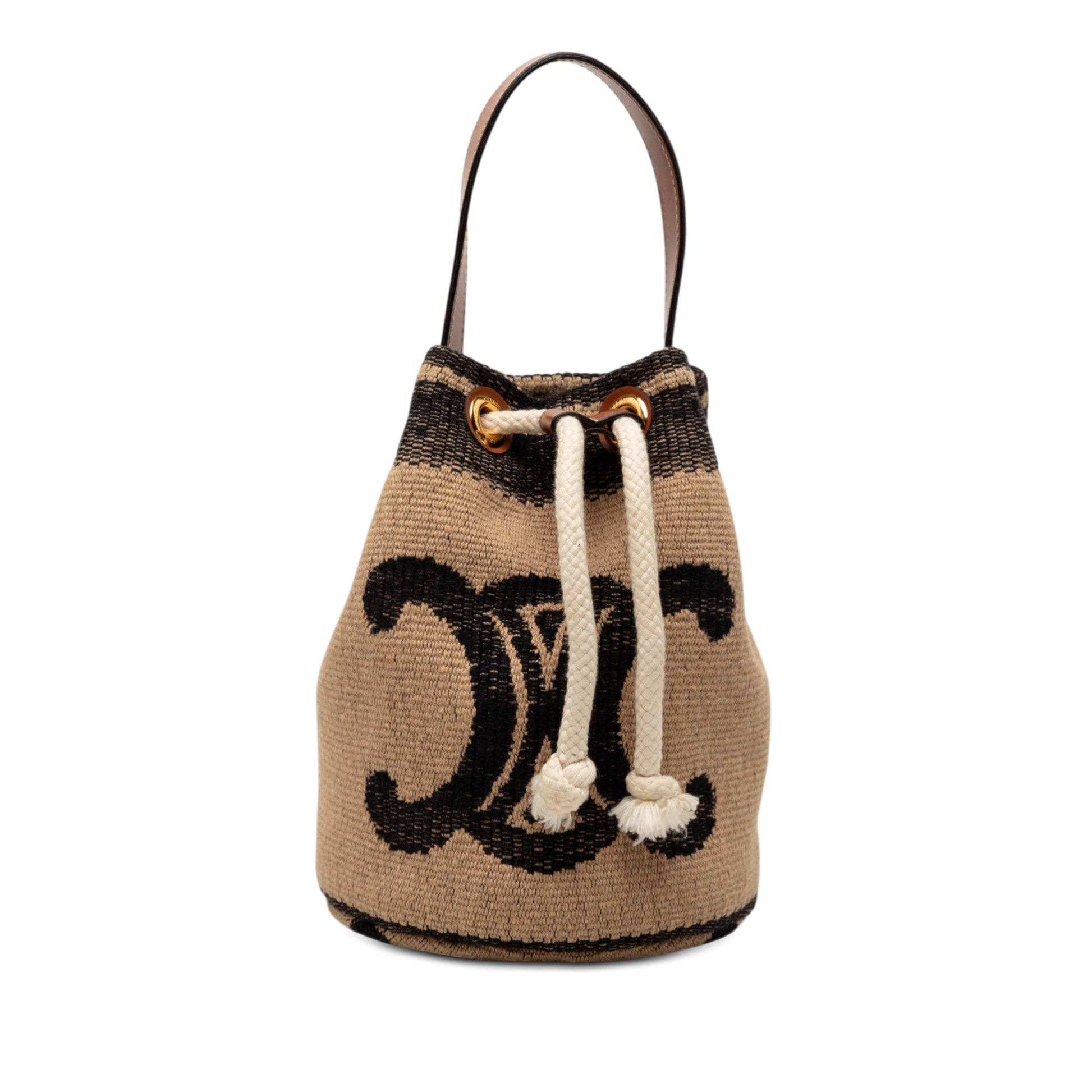 Celine Small Triomphe Raffia Drawstring Bucket Bag