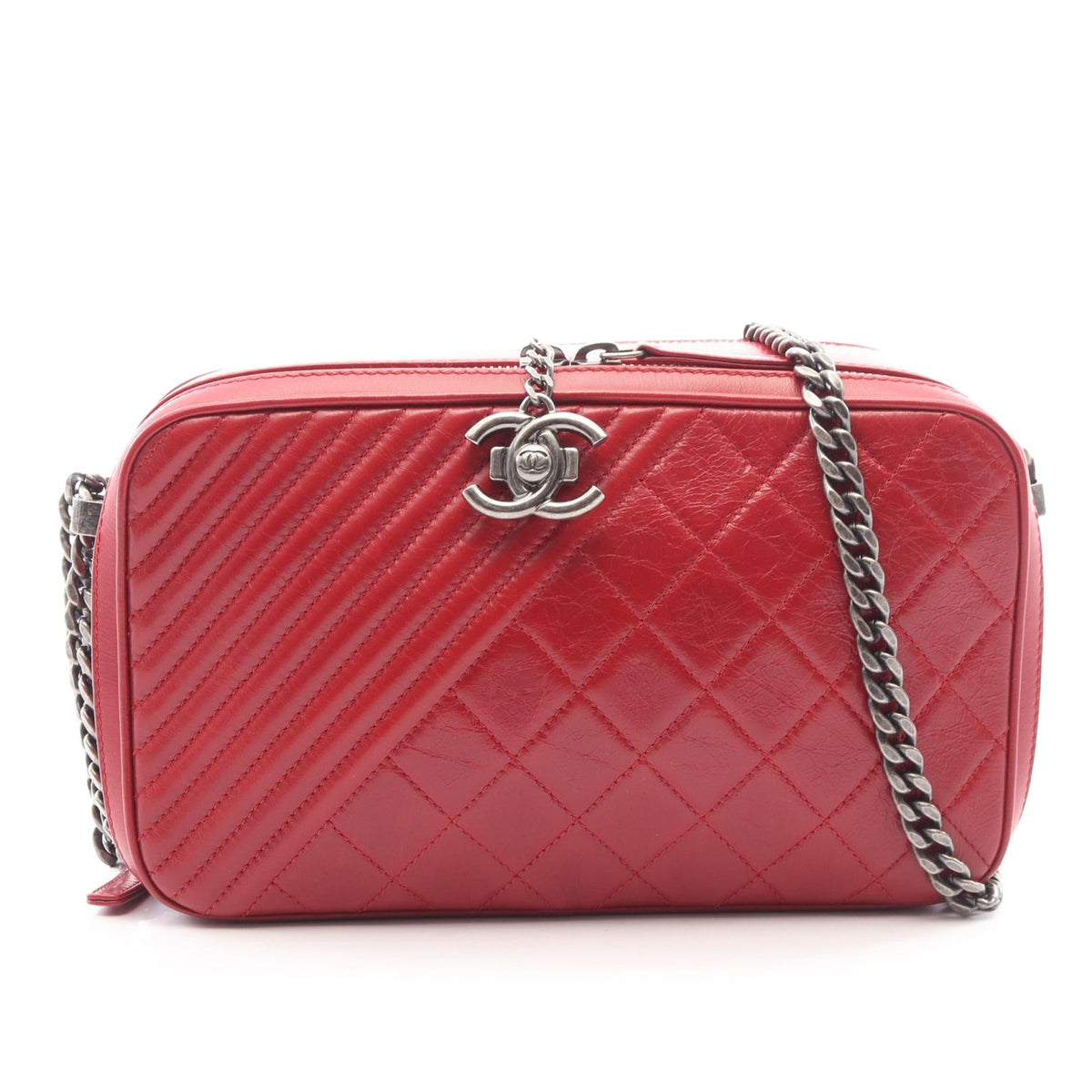 Chanel Medium Quilted Lambskin Coco Boy Camera Bag — Red