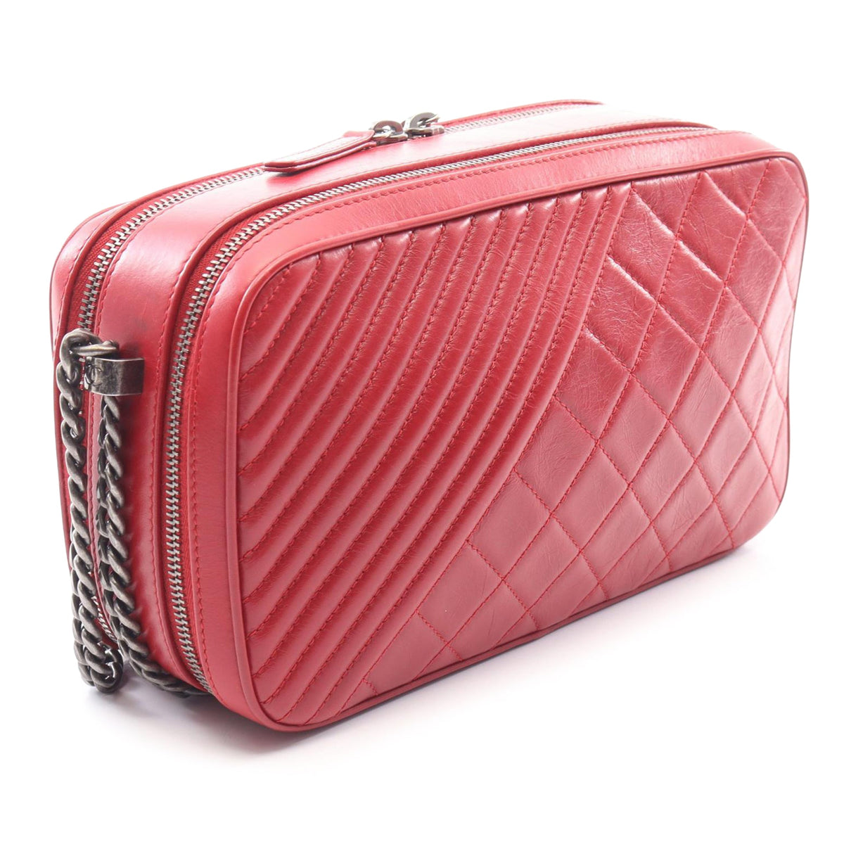 Chanel Medium Quilted Lambskin Coco Boy Camera Bag — Red