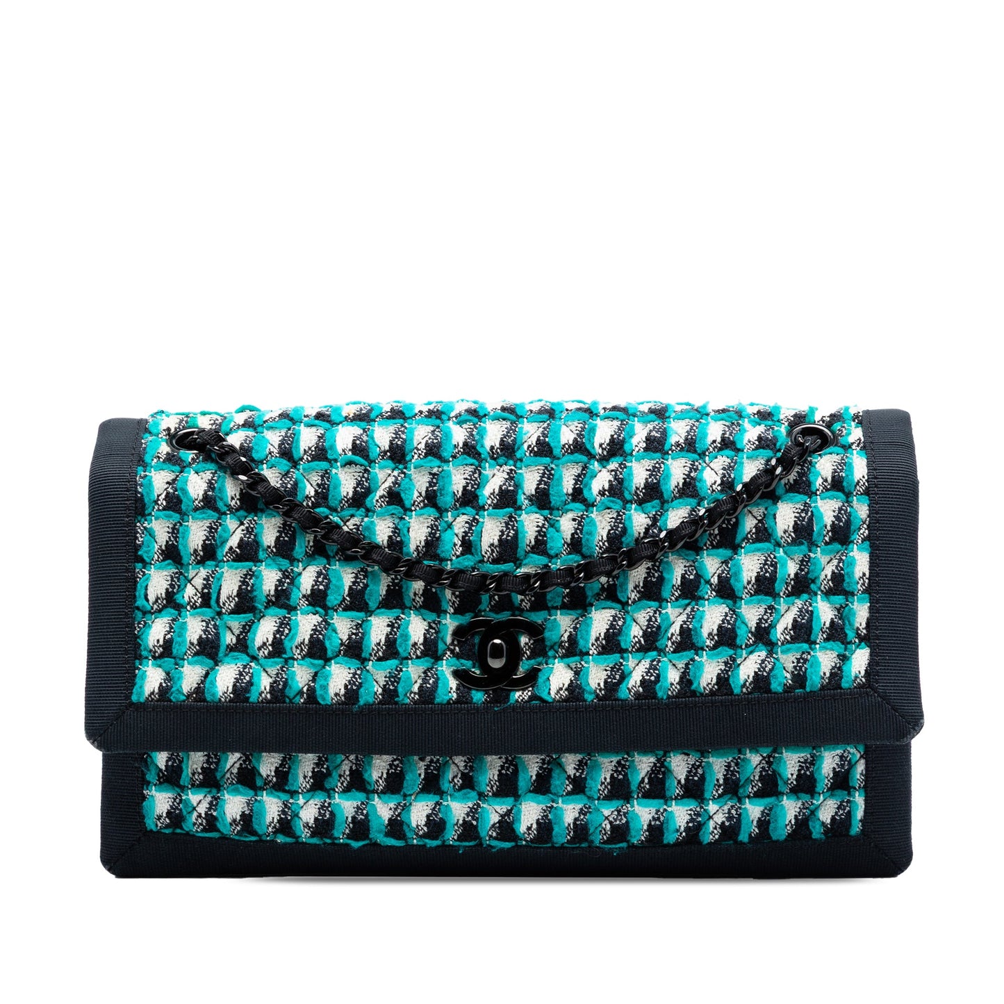 Chanel CC Multicolor Quilted Tweed Accordion Houndstooth Flap